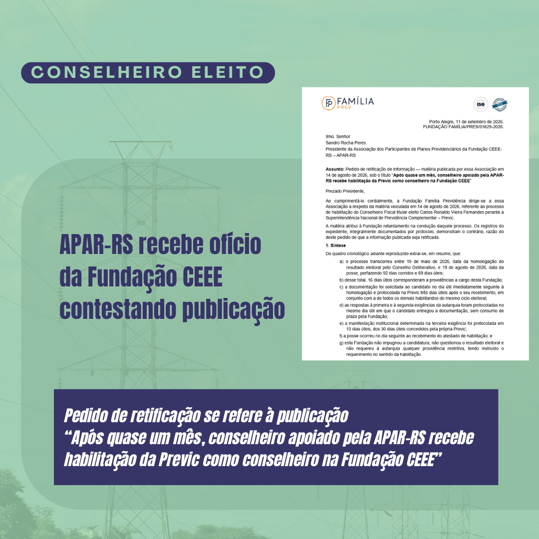 APAR-RS recebe ofício da Fundação CEEE contestando publicação 